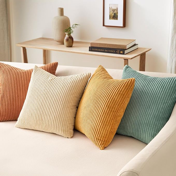 Topfinel Decorative Throw Pillow Covers Cushion Cases, Set of 4 Soft Velvet Modern Double-Sided Designs, Mix and Match for Home Decor, Pillow Inserts Not Included (12x12 inch, Orange/Teal)