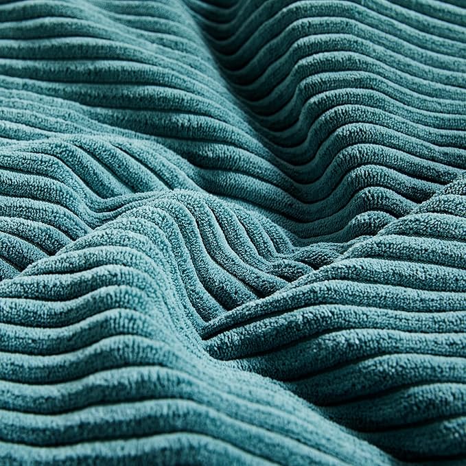 Fancy Homi 2 Packs Teal Lumbar Decorative Throw Pillow Covers 16x26 Inch for Living Room Couch Bed Sofa, Boho Home Decor, Soft Striped Corduroy Rectangle Accent Beige Cushion Case 65x40 cm
