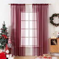 MIULEE Wine Red Christmas Window Sheer Curtains for Bedroom Living Room Solid Elegant Net Drapes 2 Panels Width 38 x Length 84 Inches