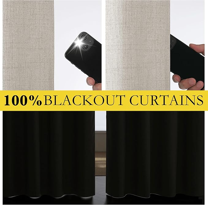 NICETOWN Brich Vintage Open Linen Weave Flax Thermal Curtains, 100% Blackout Curtains 45" Long for Dining Room, Soundproof Window Treatment Drapes for Hall Room, 52" Wide Per Panel, Set of 2