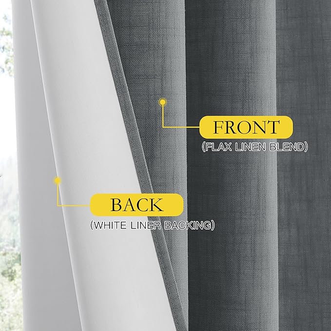 NICETOWN 100% Absolutely Blackout Linen Curtains with Thermal Insulated White Liner, 52" Wide, 2 Panels, 84 inches Long Drapes, Grommet Retro Dove Grey Linen Vertical Drapes Privacy for Bedroom