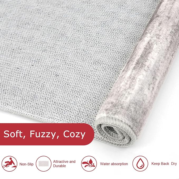 KOZYFLY Abstract Modern Washable 3x5 Area Rug Non-Slip Large Kitchen & Entryway Rug, Grey/Light Beige/Brown Throw Rugs Indoor Mat for High-Traffic Door Entrance, Laundry, Nursery