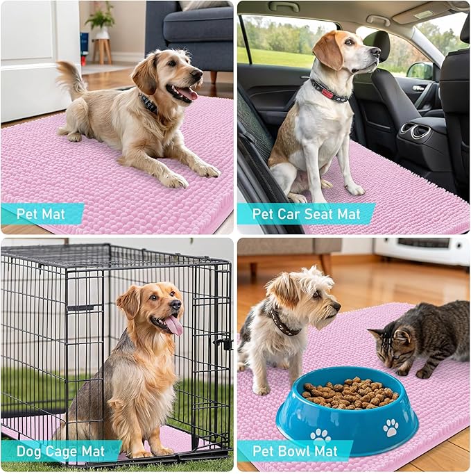 OLANLY Dog Door Mat for Muddy Paws 32x20, Absorbs Moisture and Dirt, Absorbent Non-Slip Washable Doormat, Quick Dry Chenille Mud Mat for Dogs, Entry Indoor Entryway Carpet for Inside Floor, Pink