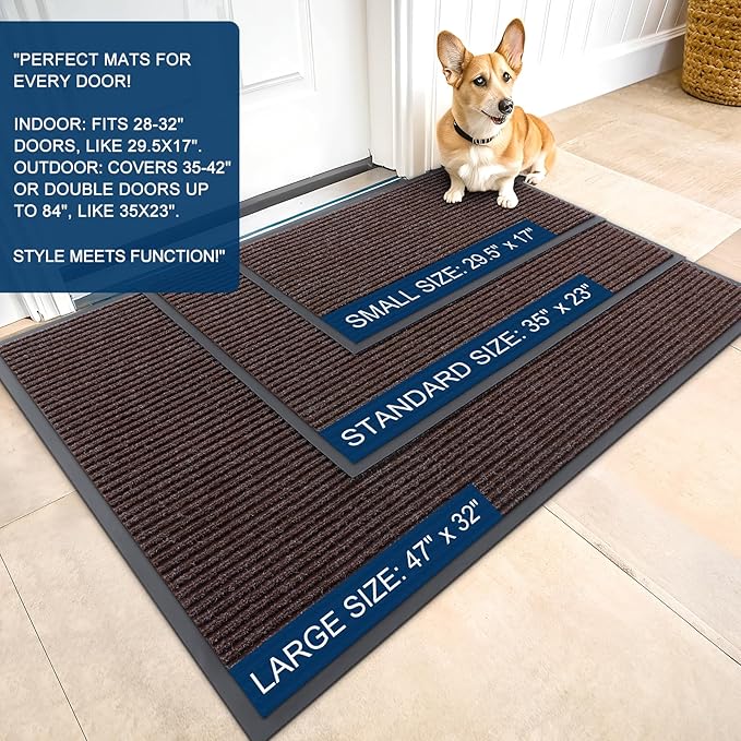 OLANLY Front Door Mat Indoor Outdoor Entrance, 2-Pack 33 x 21 Inch, Waterproof Heavy Duty Doormat, Fade Resistant, Low Profile, Easy Clean Patio Porch Welcome Floor Mats for Entry, Tan