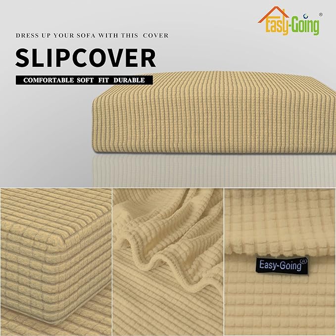 Easy-Going Stretch Cushion Cover Sofa Cushion Furniture Protector Sofa Seat Sofa slipcover Sofa Cover Soft Flexibility with Elastic Bottom(Oversized Sofa Cushion, Beige)