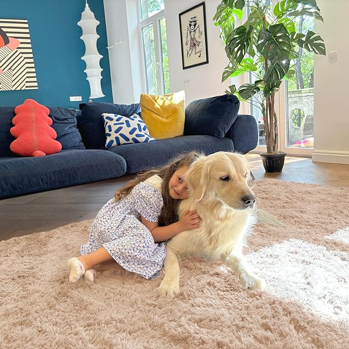OLANLY 2x12 Machine Washable Runner Rugs for Hallway, Soft Fluffy Shaggy Bedside Rugs for Bedroom, Living Room, Indoor Floor Carpet for Kids Girls and Boys, Nursery Rooms, Home Decor Aesthetic, Beige