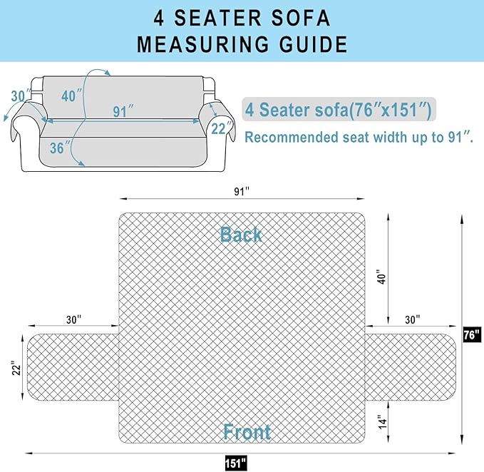 Reversible 4 Seater Sofa Cover 91 Inch Large Couch Cover Furniture Protector(Sofa XX-Large,Chocolate/Chocolate)