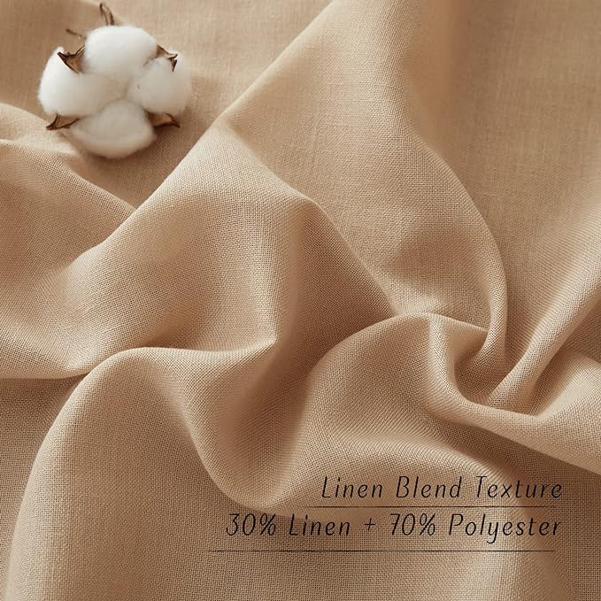 NICETOWN Camel Linen Kitchen Window Curtains Over Sink, Grommet Thick Linen Camel Short Window Treatments Privacy Assured with Light Filtering for Bedroom/Bathroom, W34 x L36, 2 Panels