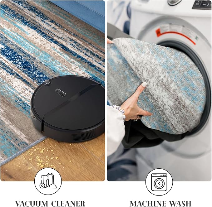 Lansny Abstract Runner Rug 2x6, Blue Washable Hallway Runner Rug Non-Slip, Soft Printed Kitchen Runner, Thin Faux Wool Runners for Hallways, Modern Floor Carpet for Entryway Bedroom Hall Indoor