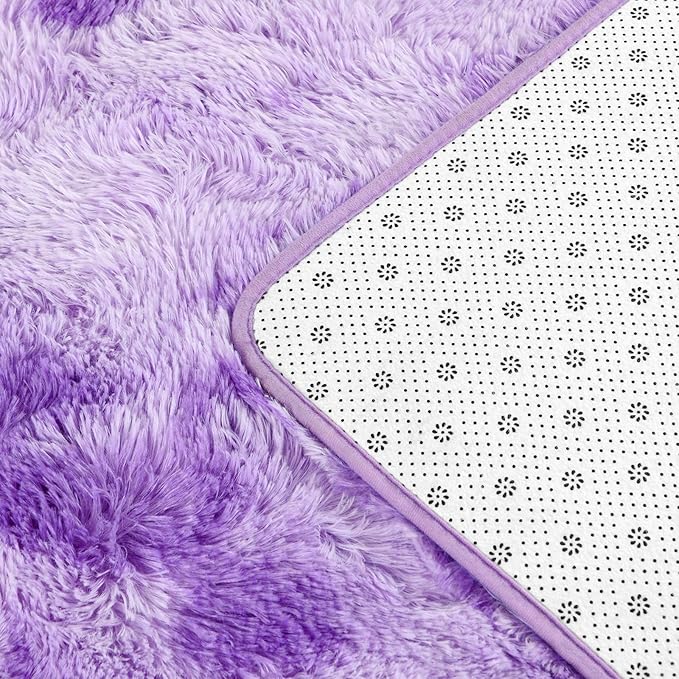 Deerhoo Large Shag Area Rugs 5 x 8, Tie-Dyed Plush Fuzzy Rugs for Living Room, Ultra Soft Fluffy Furry Rug for Bedroom, Indoor Carpet Nursery Rugs for Kids Room Home Decor, Purple