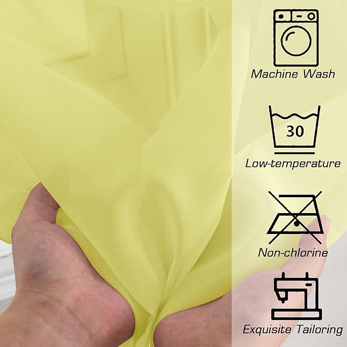 Simplebrand Lemon Sheer Curtains 96 Inches Long, Light Filtering Rod Pocket Solid Color Window Sheer Curtain Panels, Elegant Curtains & Drapes for Living Room, Bedroom 2 Panels (Lemon, 42" W x 96" L)