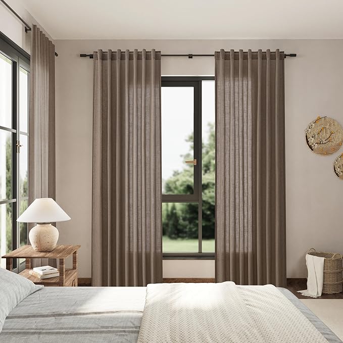 Light Brown Linen Curtains 96 Inches Long for Living Room Back Tab Vintage Rustic Farmhouse Light Filtering Curtain Burlap Textured Linen Drapes 96 Inch Length for Dinning Room Bedroom 52x96 8 FT