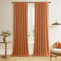Guken Orange 100% Blackout Linen Curtains 90 Inch Length 2 Panels Set for Living Room Bedroom Back Tab Thermal Insulated Black Out Drapes Room Darkening Farmhouse Window Curtains 90 Inches Long