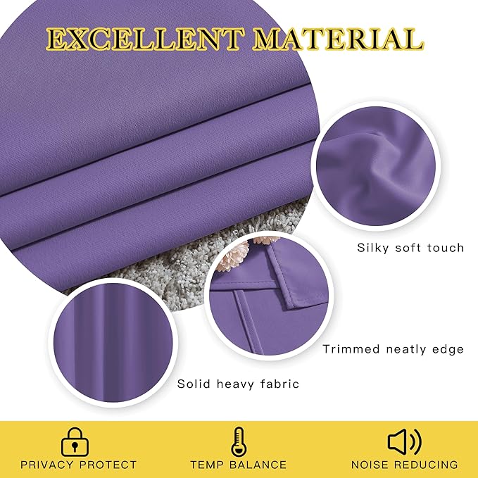 NICETOWN Lilac Purple Curtains 110 inches Long, Grommet Thermal Insulated Blackout Curtains Privacy Window Treatments Sound Reducing for Bedroom/Living Room, W66 x L110, 2 Panels
