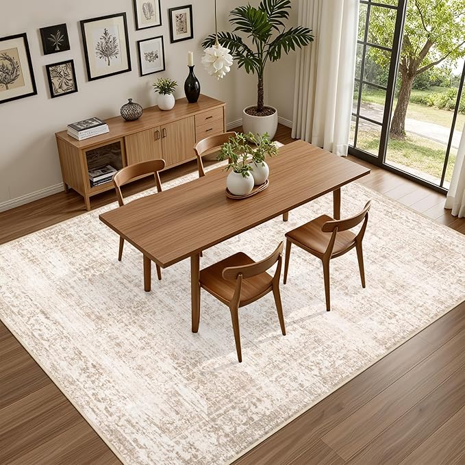 Area Rugs 9x12 Living Room Rug: Washable Rug Soft Vintage Boho Carpet Indoor Floor Non-Slip Stain Resistant Large Carpets for Bedroom Dining Room Farmhouse Nursery Home Office Beige