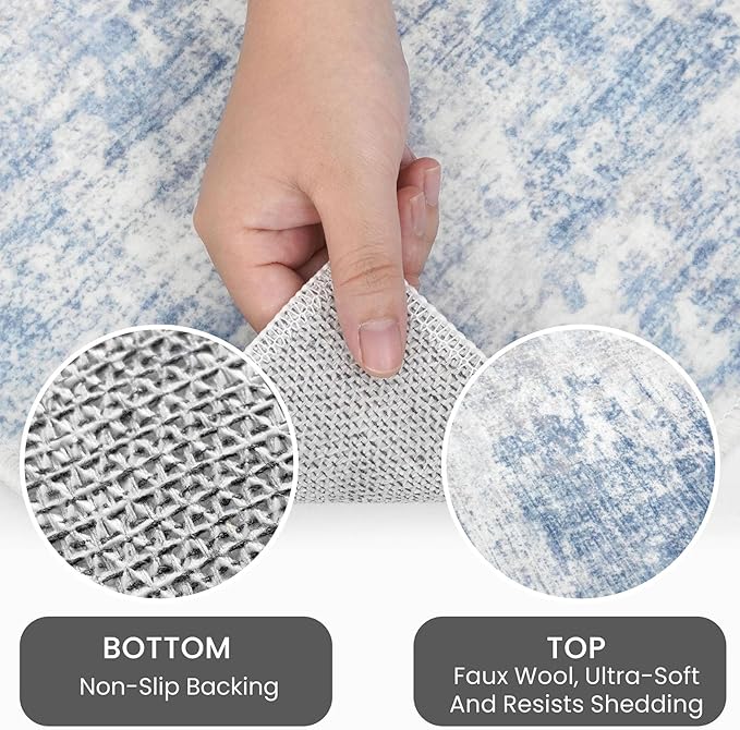 IOHOUZE Round Area Rug 3 Ft Circle Entryway Rugs Round Washable Door Mat Indoor Entrance, Non Slip Circle Front Door Rug, Printed Abstract Faux Wool Floor Carpet for Foyer Porch Sink, Light Blue Grey