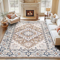 Lofus 9x12 Area Rugs for Living Room, Washable Area Rug, Rugs for Bedroom, Kitchen, Vintage Boho Carpet, Soft Non-Slip, Low Pile Large Area Rug for Office Dining Room, Floral Brown