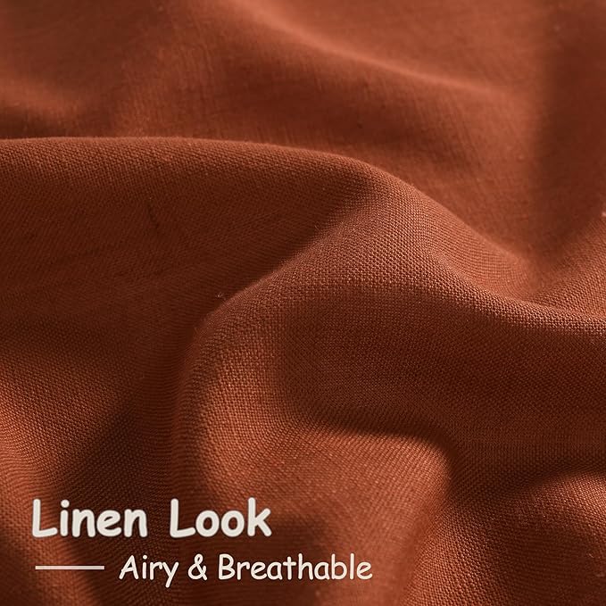Terracotta Linen Blend Drapes 84 Inch Length 2 Panels Set Back Tab Rod Pocket Light Filtering Semi Sheer Textured Brick Burnt Orange Curtains Boho Farmhouse Decor Curtains for Living Room 40x84