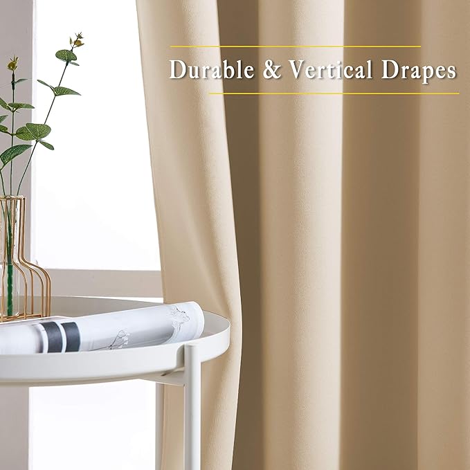 NICETOWN Blackout Draperies Curtains Panels - Window Treatment Thermal Insulated Solid Grommet Blackout Curtains/Panels/Drapes for Bedroom (Biscotti Beige, Set of 2, 66 by 72 Inch)