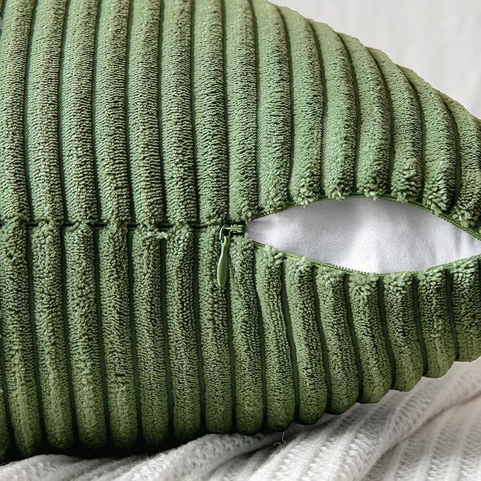 MIULEE Moss Green Decorative Throw Pillow Covers 16x16 Inch for Couch Bed Sofa Spring Decor Pack of 2 Boho Farmhouse Throw Pillows Soft Cross Corduroy Patchwork Textured Cushion Cases