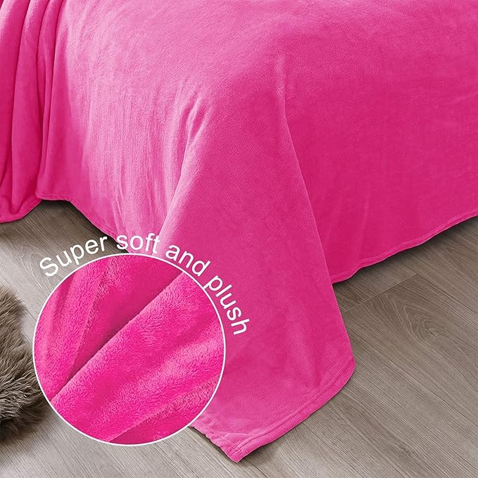 Exclusivo Mezcla Fleece Blankets Queen Size for Bed, Super Soft and Warm, All Season, Cozy, Plush, Lightweight, 90x90 Inches, Hot Pink