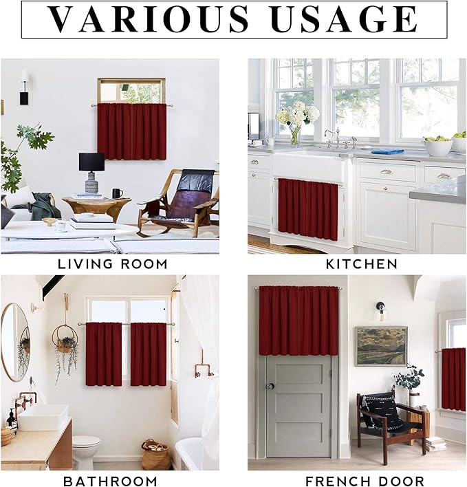 RYB HOME RV Curtains for Camper Windows, Mini Small Thermal Insulated Sunlight Heat Blocking Blackout Privacy Portable Curtains for Travel Trailer, Width 34 by Length 24, Burgundy Red, 2 Panels