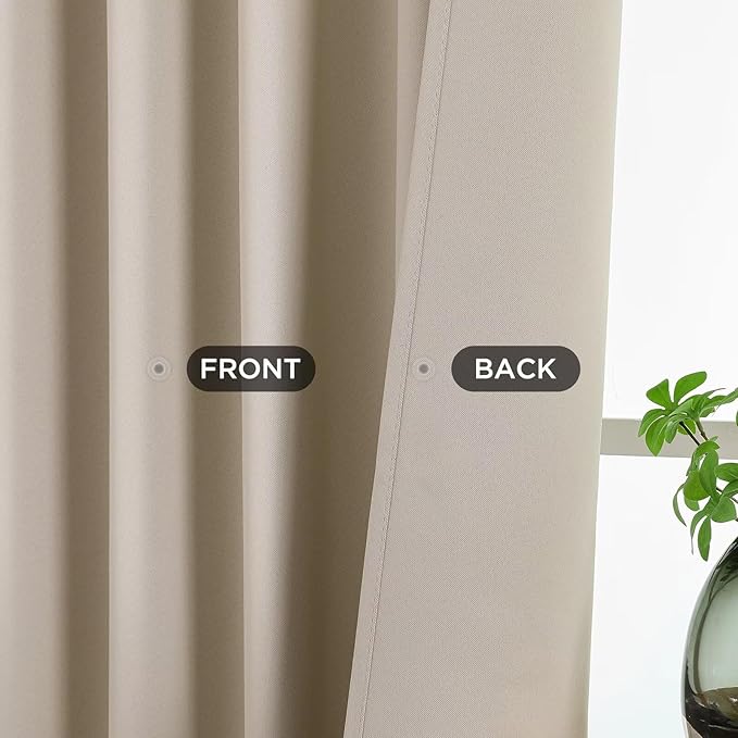 Joydeco Blackout Curtains 72 Inch Length 2 Panels Set, Thermal Insulated Long Curtains& Drapes 2 Burg, Room Darkening Grommet Drapes for Bedroom Living Room Window (Light Beige, W52 x L72 Inch)
