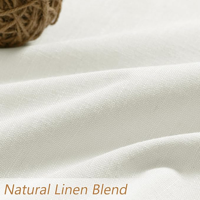 Ivory 100% Blackout Linen Curtains 102 Inch Length 2 Panels Set for Living Room Bedroom Back Tab Thermal Insulated Black Out Drapes Room Darkening Farmhouse Style for Bedroom Window Curtains 52x102