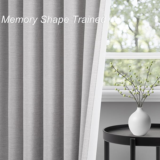 Topfinel 92 Inch Long Black Out Custom Drapery 2 Panels Neutral Blackout Curtains, Grey Beige Sun Blocking Tab Top Curtains Room Divider, Internet Famous Textured Linen Curtains 52" X 92", Bay Window