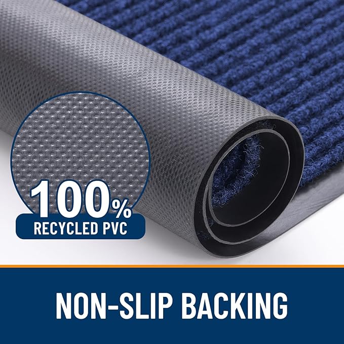 OLANLY Front Door Mat Indoor Outdoor Entrance, 2-Pack 35 x 23 Inch, Waterproof Heavy Duty Doormat, Fade Resistant, Low Profile, Easy Clean Patio Porch Welcome Floor Mats for Entry, Blue