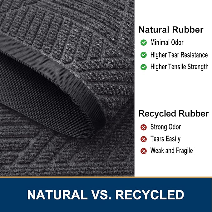 Smiry Front Door Mat Outside Entrance, Heavy Duty Sturdy Natural Rubber Doormat, Trap Dirt and Moisture, Easy Clean Low Profile Welcome Floor Mats for Indoor Outdoor Entry, 59x23 Inch, Medium Grey