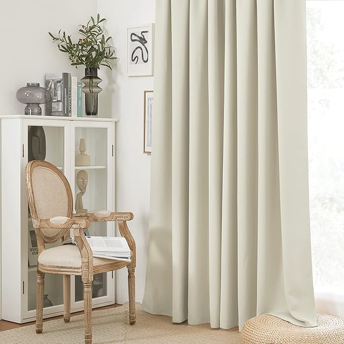 RYB HOME Short Curtains for Bedroom, Room Darkening Insulated Summer Heat Light UV Blocking Energy Saving Drapes for Nursery, Width 42 by Length 48, Beige, Set of 2