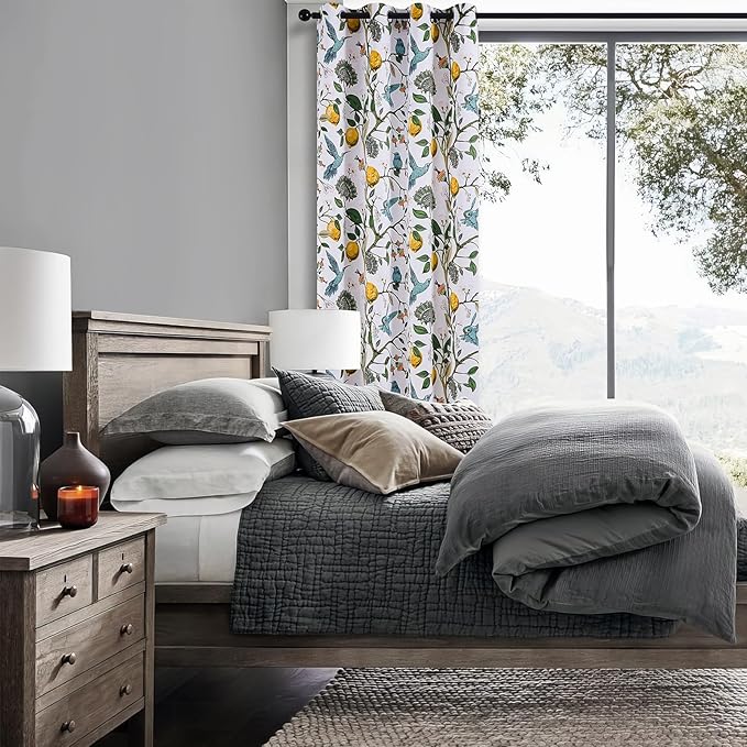 Topfinel White Blackout Tiers 36 Inch Length Curtains Classical Watercolor Botanical Floral Hummingbird Grommet Half Window Treatment, for Rv Kitchen Cafe Basement Bathroom Dinning Room, 2 Panels
