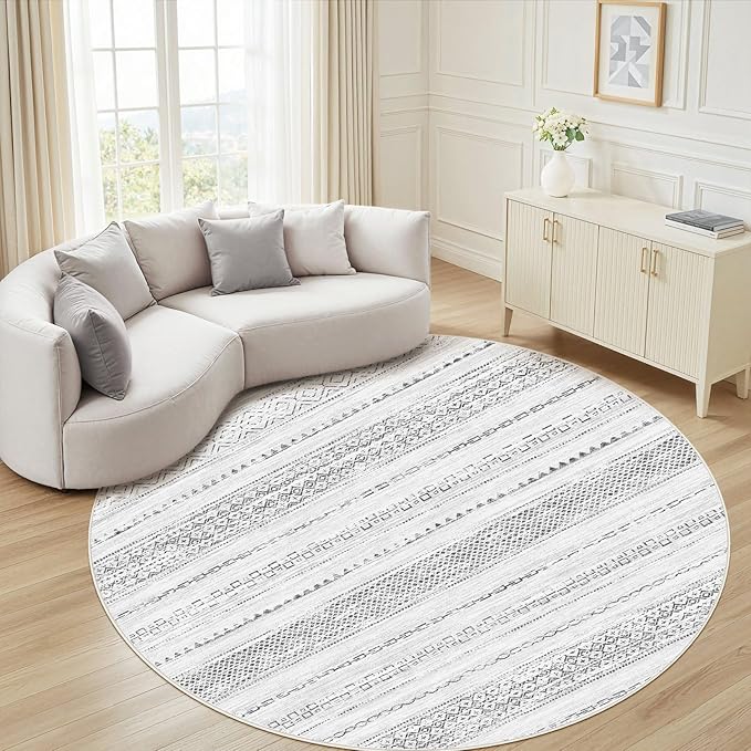 Nakagishi Area Rug Living Room Rugs: 4X4 Machine Washable Boho Large Neutral Farmhouse Stain Resistant Moroccan Indoor Floor Carpet for Bedroom Nursery Dorm Dining Room Home-Color Gray