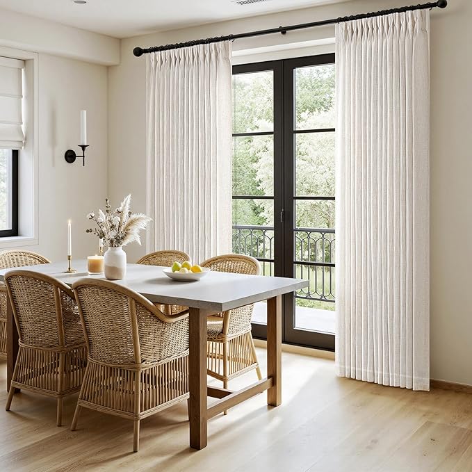 MIULEE Pinch Pleated Thick Linen Curtains 100 Inches Long 2 Panels for Living Room Bedroom, Pinch Pleat Drapes Back Tab Light Filtering Floor to Ceiling Semi Sheer Natural Farmhouse Window Curtains