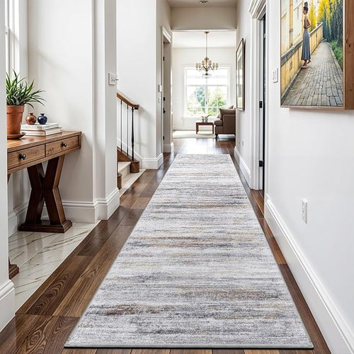 3x18 Washable Hallway Runner Rug: Extra Long Runners for Entryway Living Room Dining Room - Stain and Water Resistant Rugs with Non-Slip Backing - Soft Low-Pile Carpet 18ft Beige Grey