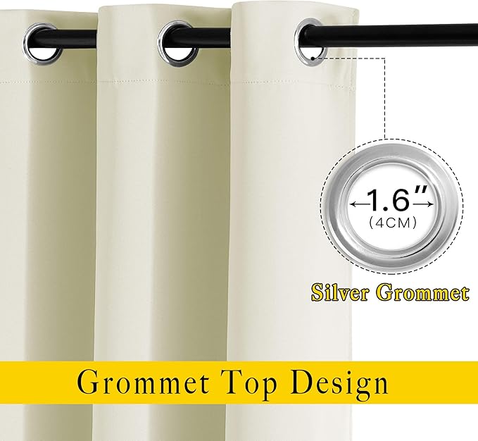 NICETOWN Room Darkening Beige Curtains 84 inches Long, Grommet Room Darkening Thermal Insulated Sound Dampening Window Treatments for Bedroom/Home Office, 2 Panels, W46 x L84