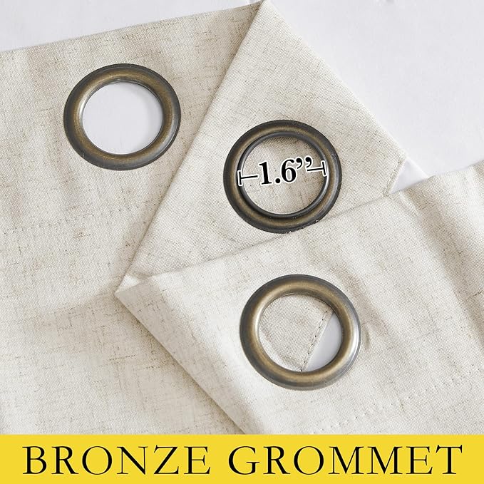 NICETOWN Natural Bedroom Full Blackout Linen Curtain Panels Set of 2, 62" by 72", Thick Insulated Classic Grommet Blackout Draperies with White Thermal Insulated Liner for Windows