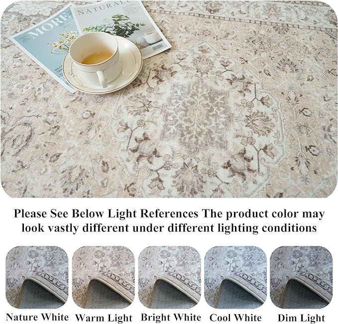 8x10 Living Room Rug for Family- Washable Oriental Stain Resistant Rugs for Bedroom Nursery Non Slip Ultra Soft Carpet for Dining Room Medallion Farmhouse Home Decor Floor Decoration Mat (8x10 Beige)
