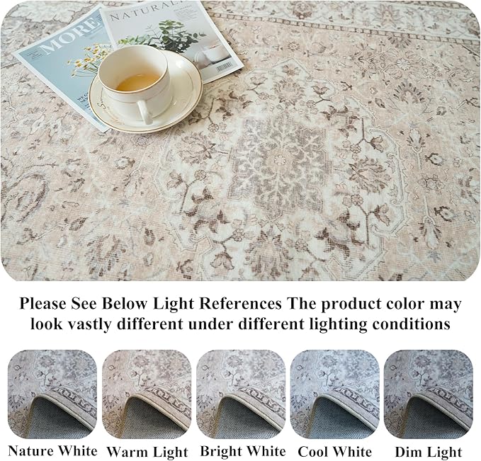 Washable Hallway 3x18 Runner Rug: Vintage Ultra Soft Non Slip Runner for Kitchen Entrance Indoor Farmhouse Long Carpet for Living Room Bathroom Low Pile Floor Mat for Bedroom Dining Room (3X18, Beige)