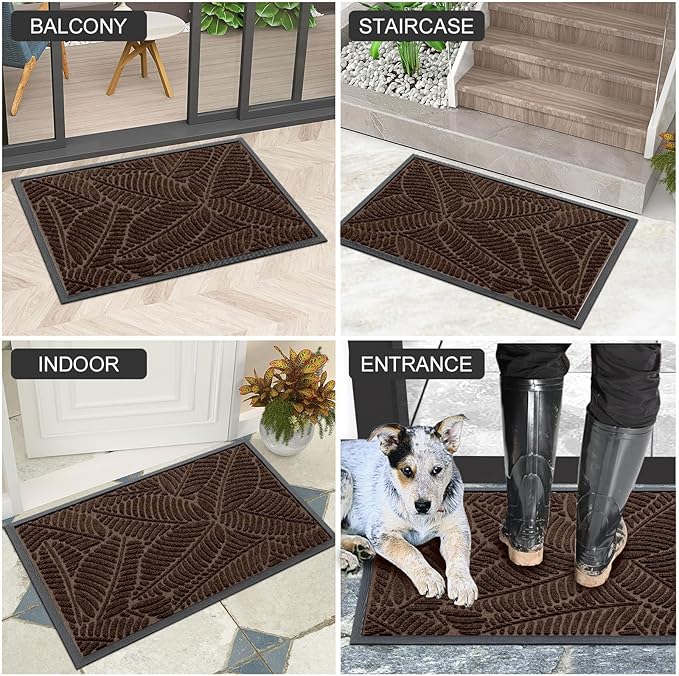 Colorxy Waterproof Doormat, Sturdy Natural Rubber Front Door Mats, Non Slip Low Profile Indoor Outdoor Entrance Mat, Stain Resistant Easy Clean Floor Mat for Patio or Entryway, 59''x36'', Dark Brown