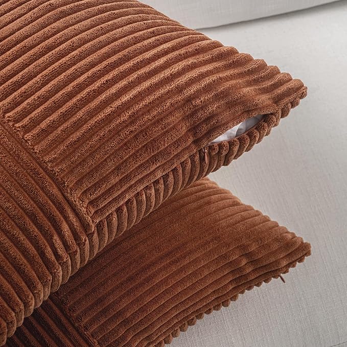 Fancy Homi 2 Packs Rust Decorative Throw Pillow Covers 22x22 Inch for Living Room Couch Bed, Rustic Farmhouse Boho Home Decor, Soft Corss Corduroy Patchwork Terracotta Square Cushion Case 55x55 cm