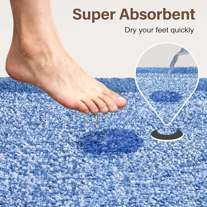 48x24 Long Bathroom Rugs Washable Non Slip, Blue Bath Mat for Bathroom Floor Tub, Soft Absorbent Quick Dry Mats for Shower,Bathtub,Home Decor