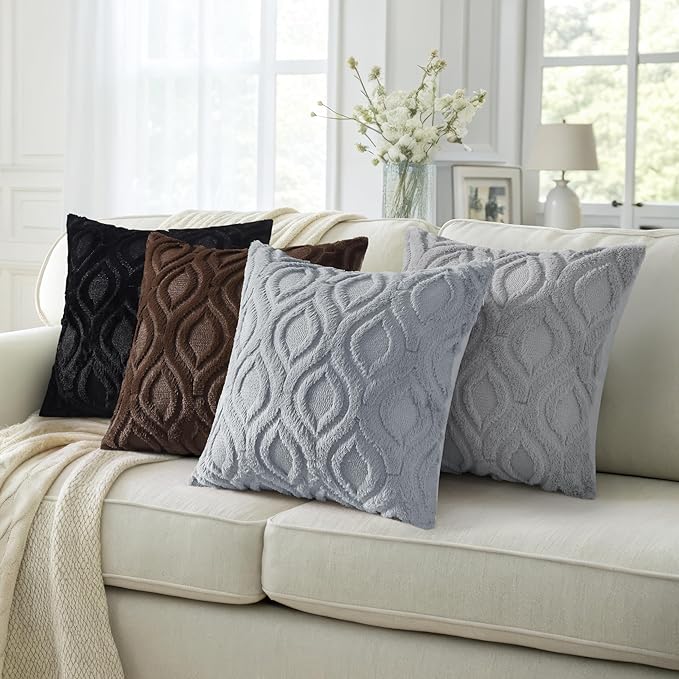 decorUhome Throw Pillow Covers 12x20 Inch Set of 2, Soft Plush Faux Wool Blue Grey Solid Couch Pillow Covers, Accent Farmhouse Neutral Rectangle Pillow Cases for Sofa Bed Living Room