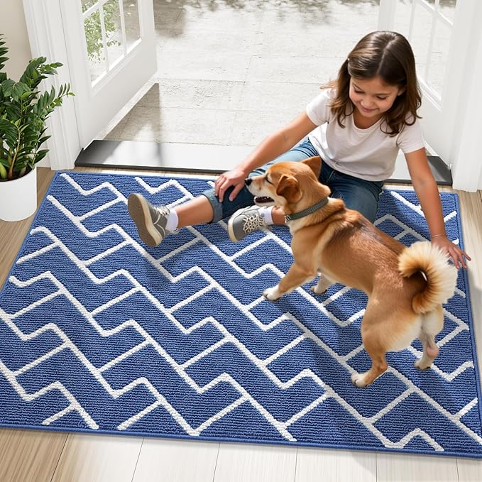 OLANLY Front Door Mat, Non-Slip Rubber Backing, Dirt Resistant and Absorbent, Washable, Easy to Clean Low-Profile Indoor Doormat for Back Door, Entryway, Inside Entrance, 40x32, Navy