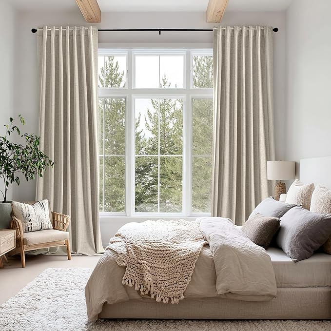 MIULEE 100% Blackout Linen Curtains for Bedroom, Stone Solid Luxury Decor Thermal Insulation Room Darkening Drapes for Living Room Nursery Back Tab Rod Pocket 42 x 63 Inches, 2 Panels