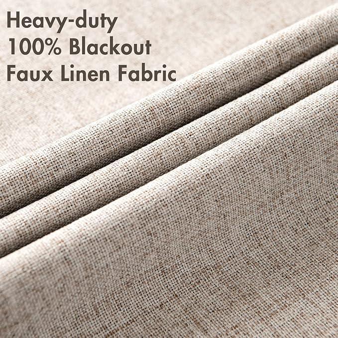 MIULEE Blackout Curtains for Bedroom Linen Texture Solid Thermal Insulated Natural Khaki Grommet Room Darkening Curtains & Drapes Luxury Decor for Living Room Nursery 52 x 84 Inch (2 Panels)