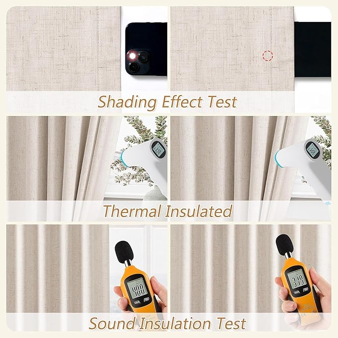Guken 100% Blackout Curtains 40 Inch Wide by 84 Inch for Living Room Bedroom Back Tab Thermal Insulated Black Out Linen Drapes Room Darkening Window Curtains