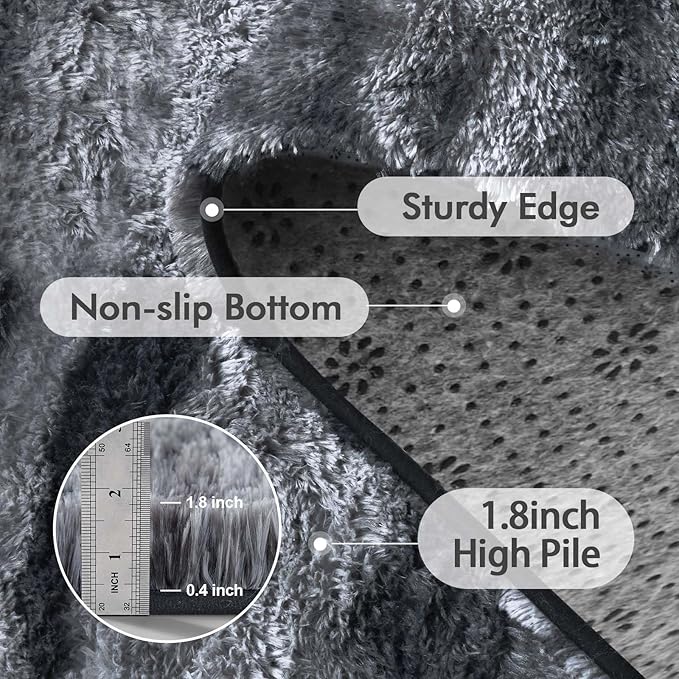 4x6 Ft Shag Rugs for Bedroom Living Room, Tie-Dyed Ultra Soft Fluffy Furry Area Rugs for Indoor Floor, Aesthetic Carpet for Kids Home Decor (Grey)