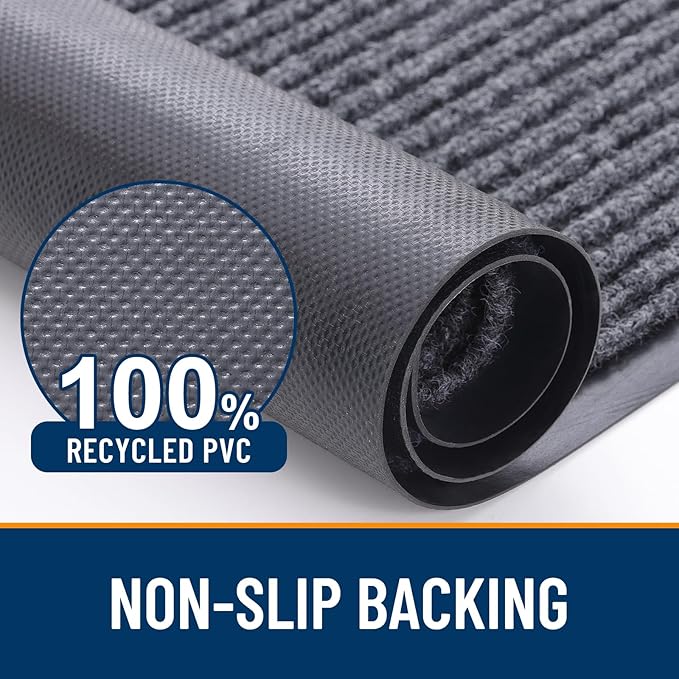OLANLY Front Door Mat Indoor Outdoor Entrance, 2-Pack 33 x 21 Inch, Waterproof Heavy Duty Doormat, Fade Resistant, Low Profile, Easy Clean Patio Porch Welcome Floor Mats for Entry, Grey